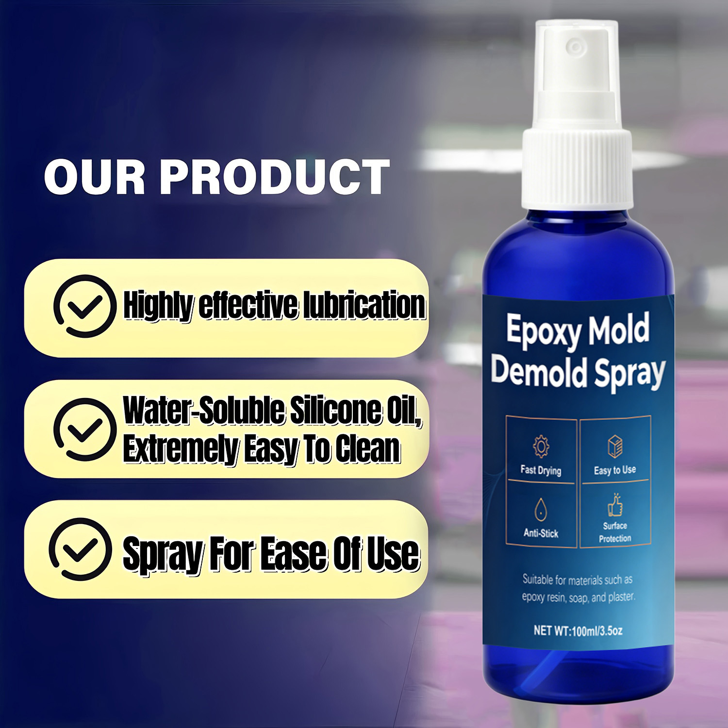 Release Spray Silicone - สเปรย์สำหรับแม่พิมพ์ซิลิโคน, น้ำยาหล่อลื่นสำหรับงานเรซิ่นอีพ็อกซี่, ขี้ผึ้งเทียน, ปูนปลาสเตอร์, สเปรย์ละอองละเอียดพิเศษแห้งเร็ว