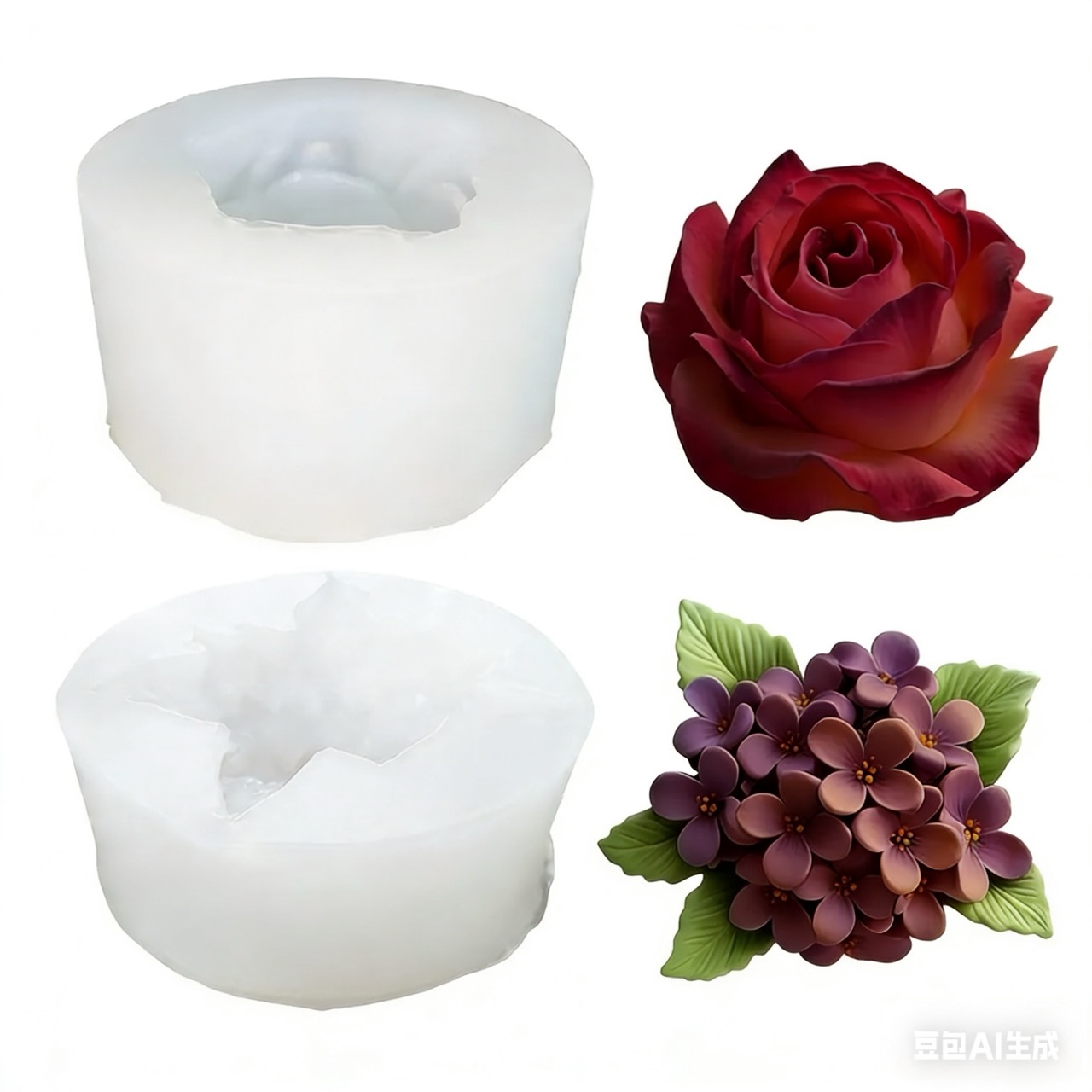 Resin Art Wedding Gift - ชุดแม่พิมพ์ซิลิโคนรูปดอกกุหลาบและดอกไลแลคแบบ 3 มิติ 2 ชิ้น ใช้สำหรับทำเรซินและเทียน