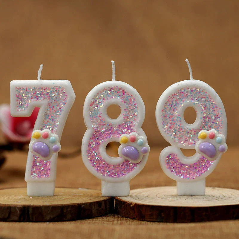 Resin Art Alphabet - Creative น่ารัก Cat PAW เค้กจํานวนเทียนวันเกิดสีชมพู Claw
