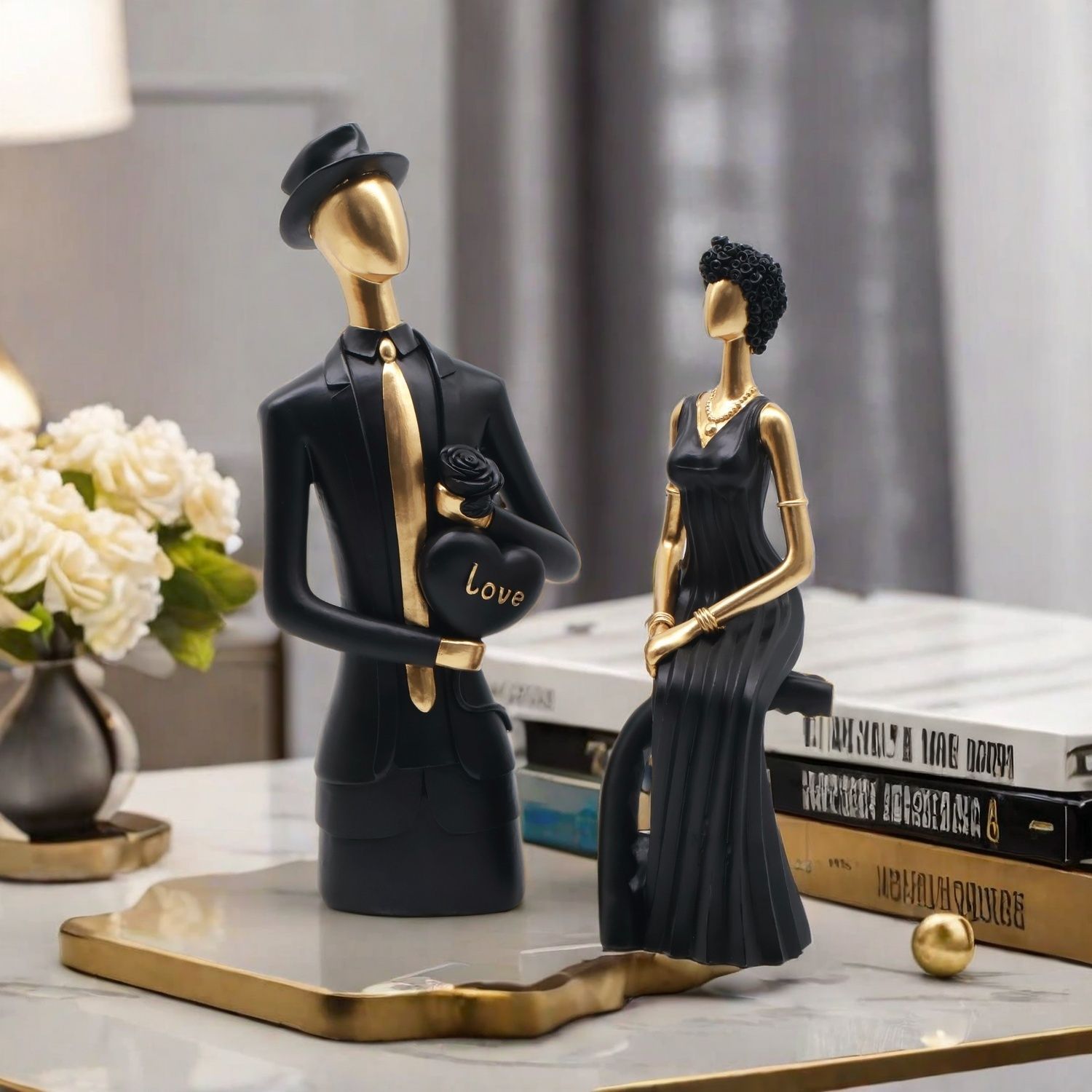 Resin Art Wedding Gift - ประติมากรรมเรซิ่นตกแต่งสไตล์นอร์ดิก สำหรับห้องนั่งเล่น ของตกแต่งบ้าน งานศิลปะสร้างสรรค์ ของขวัญแต่งงาน ของตกแต่งคู่รัก