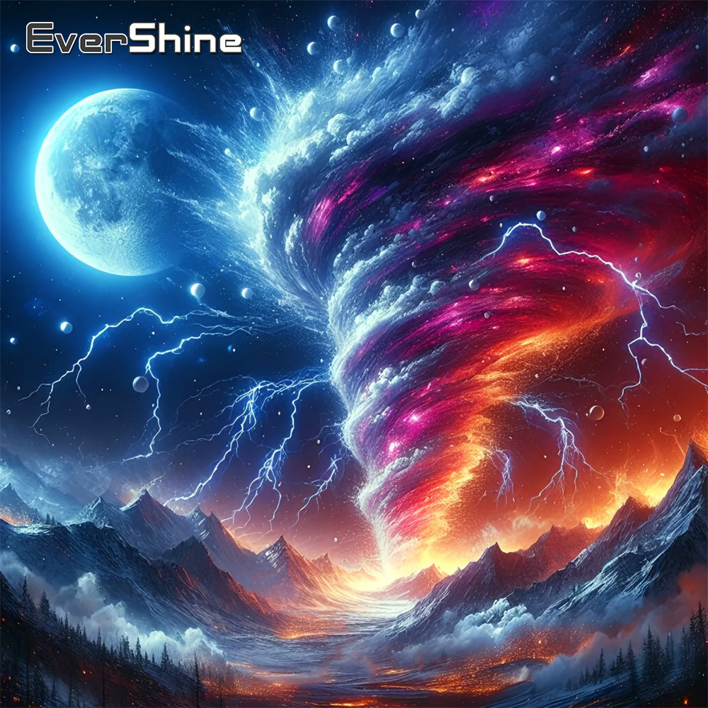 Resin Art Wallpaper - ภาพวาดเพชรเต็มรูปแบบ Evershine ลายพายุทอร์นาโด งานปักเพชร ภาพวิวภูเขา ภาพโมเสกเพชร