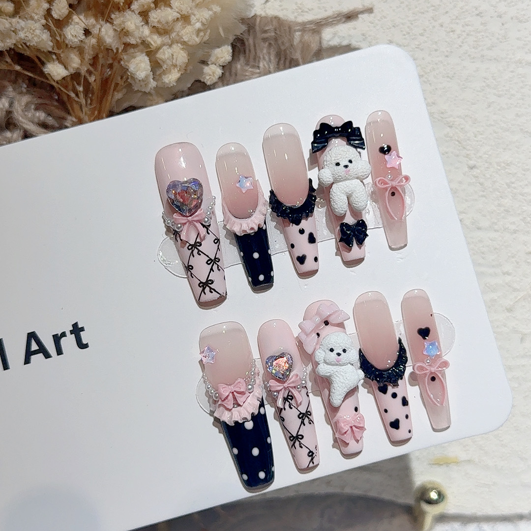 เล็บปลอมลายลูกไม้สีดำลายจุด 10 - Resin Art Wedding Gift บทวิจารณ์และราคา